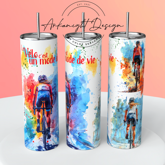 0049 -Gourde - watercolor Vélo Féminin