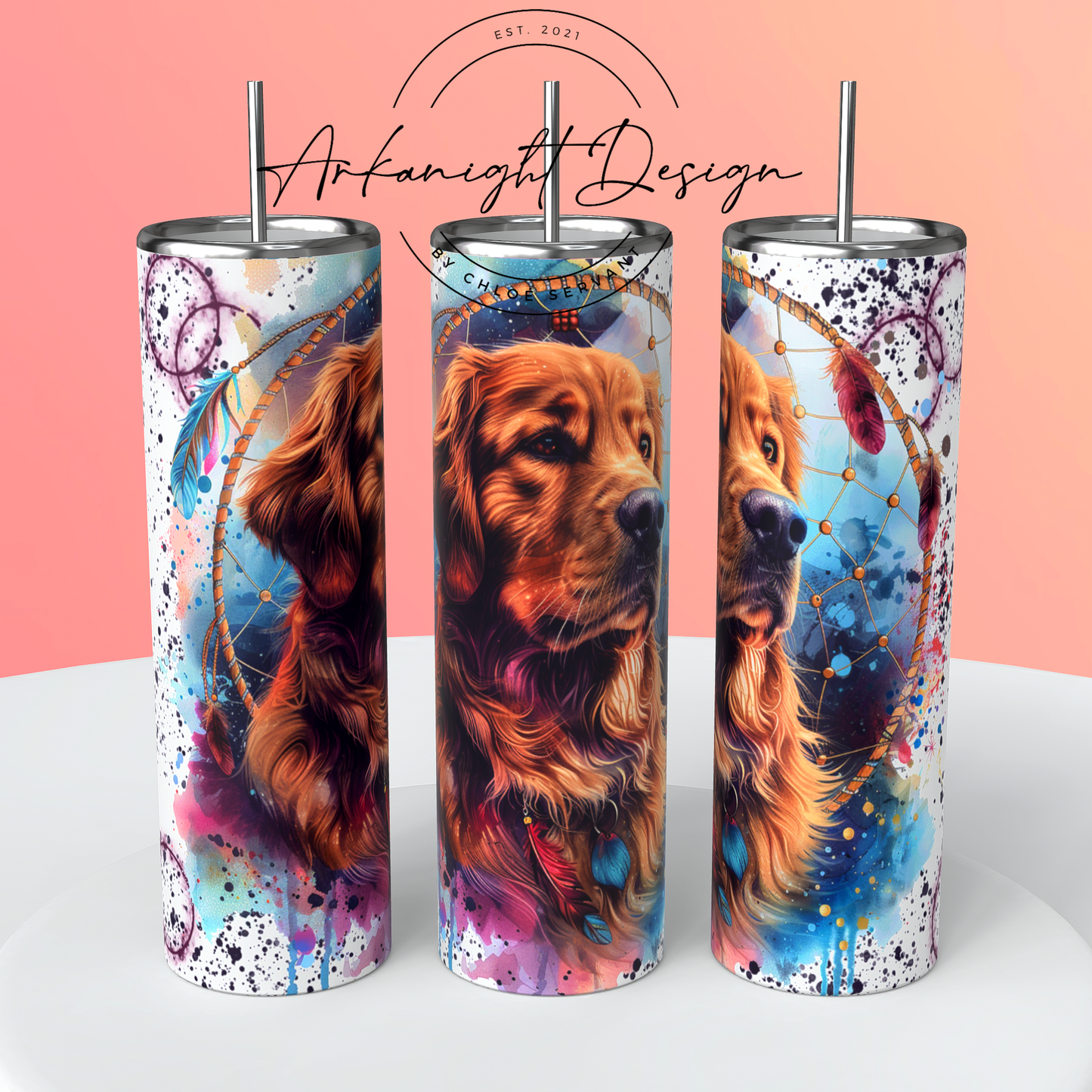 Gourde sur commande - Watercolor Boho Red Golden Retriever