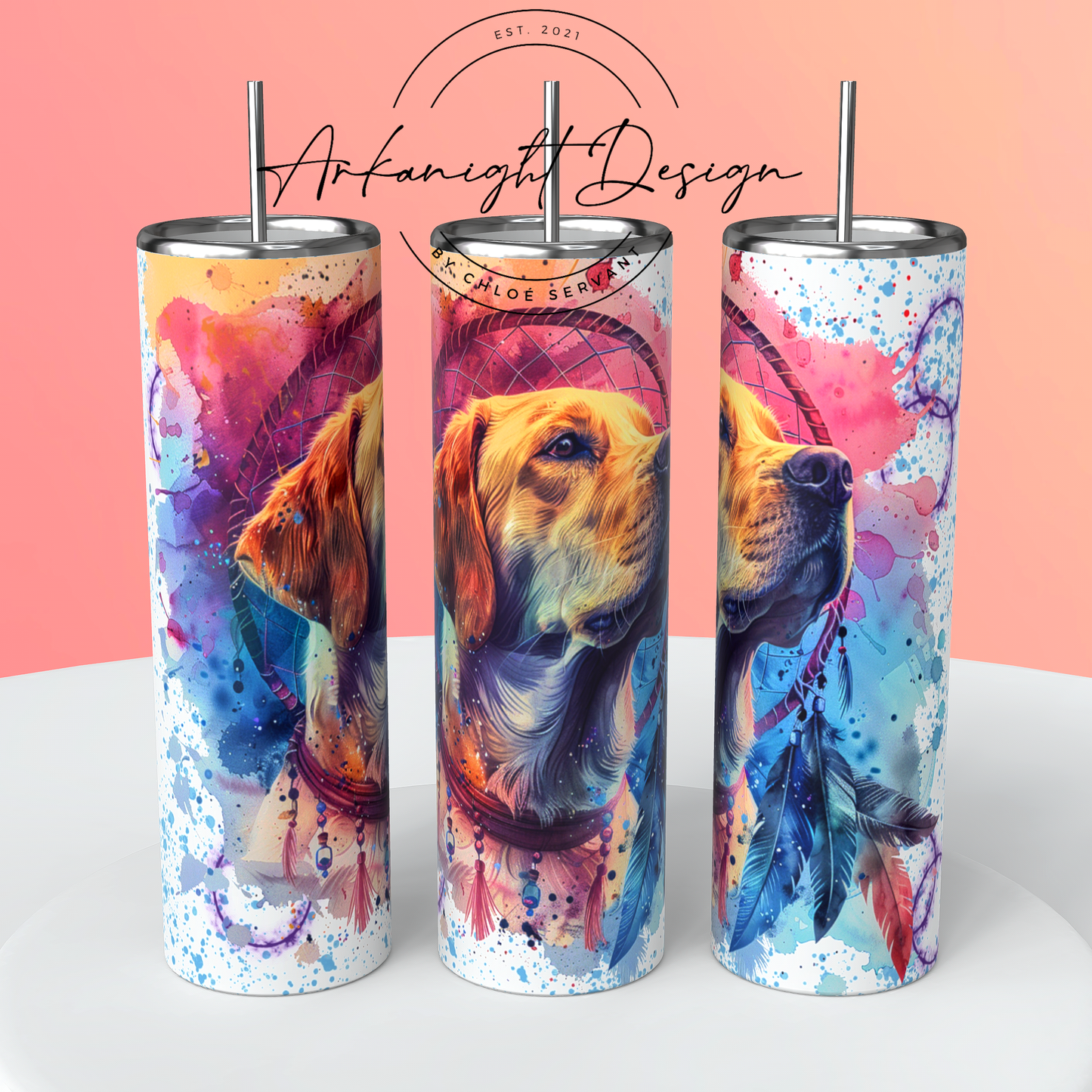 0042 -Gourde - Watercolor Boho Blond Labrador