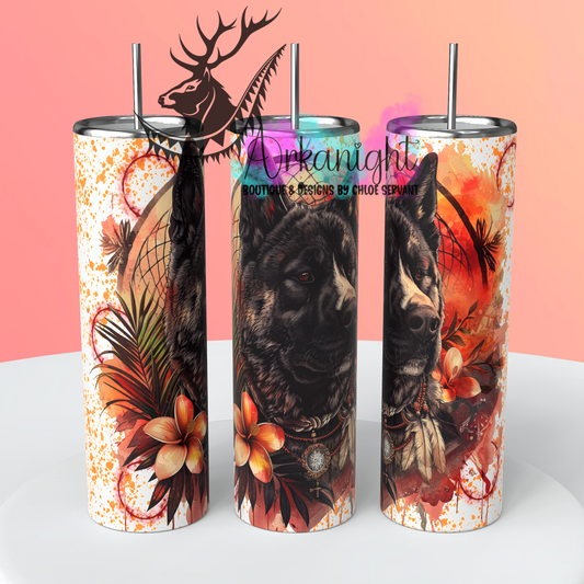 Gourde sur commande - Watercolor Boho American Akita - 02