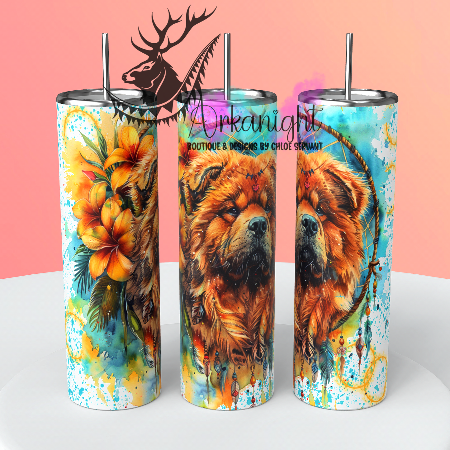 Gourde sur commande - Watercolor Boho Chow Chow