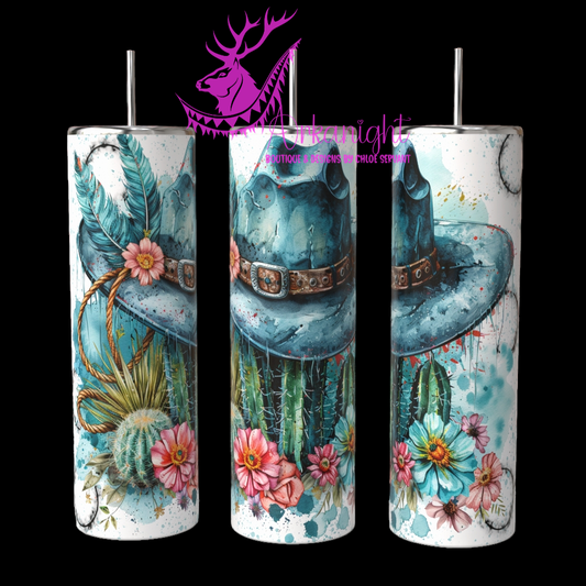 Gourde sur commande - Cowgirl Hat & Cactus - Turquoise