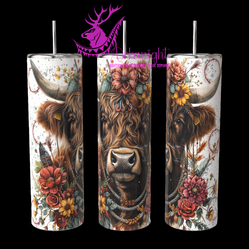 Gourde sur commande - Watercolor Boho Brown Highland Cow