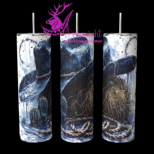 Gourde sur commande - Blue Cowboy hat & Cactus