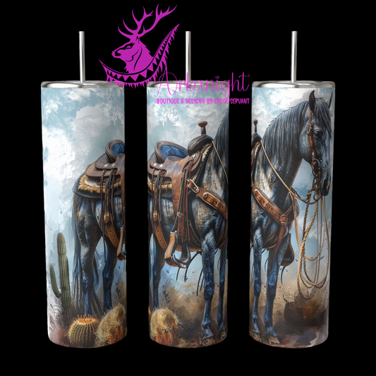 Gourde sur commande - Watercolor Texas Horse