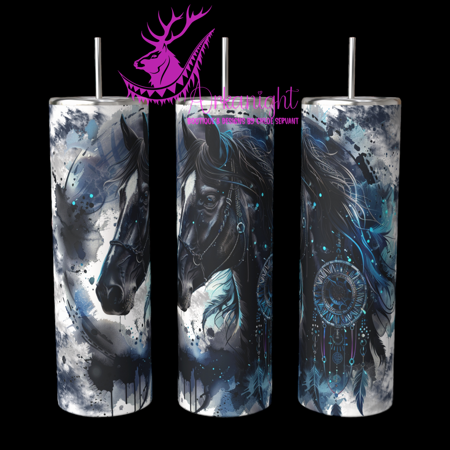 Gourde sur commande - Watercolor black horse