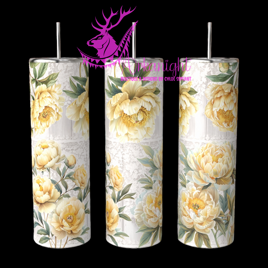 Gourde sur commande - Light Yellow Peonies And Lace
