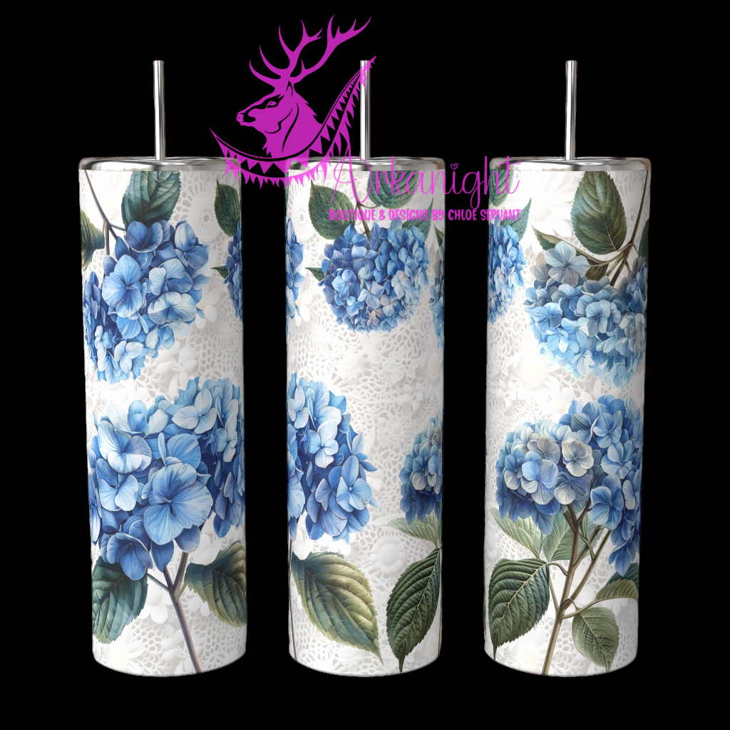 Gourde sur commande - Light Blue Hydrangea and Lace