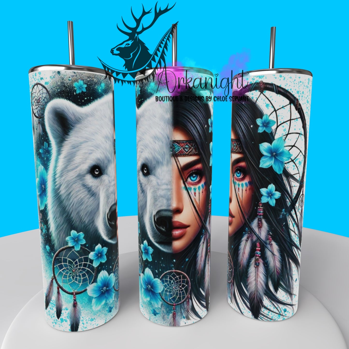 Gourde sur commande - Collection Animal Totem - Polar Bear & Black Hair