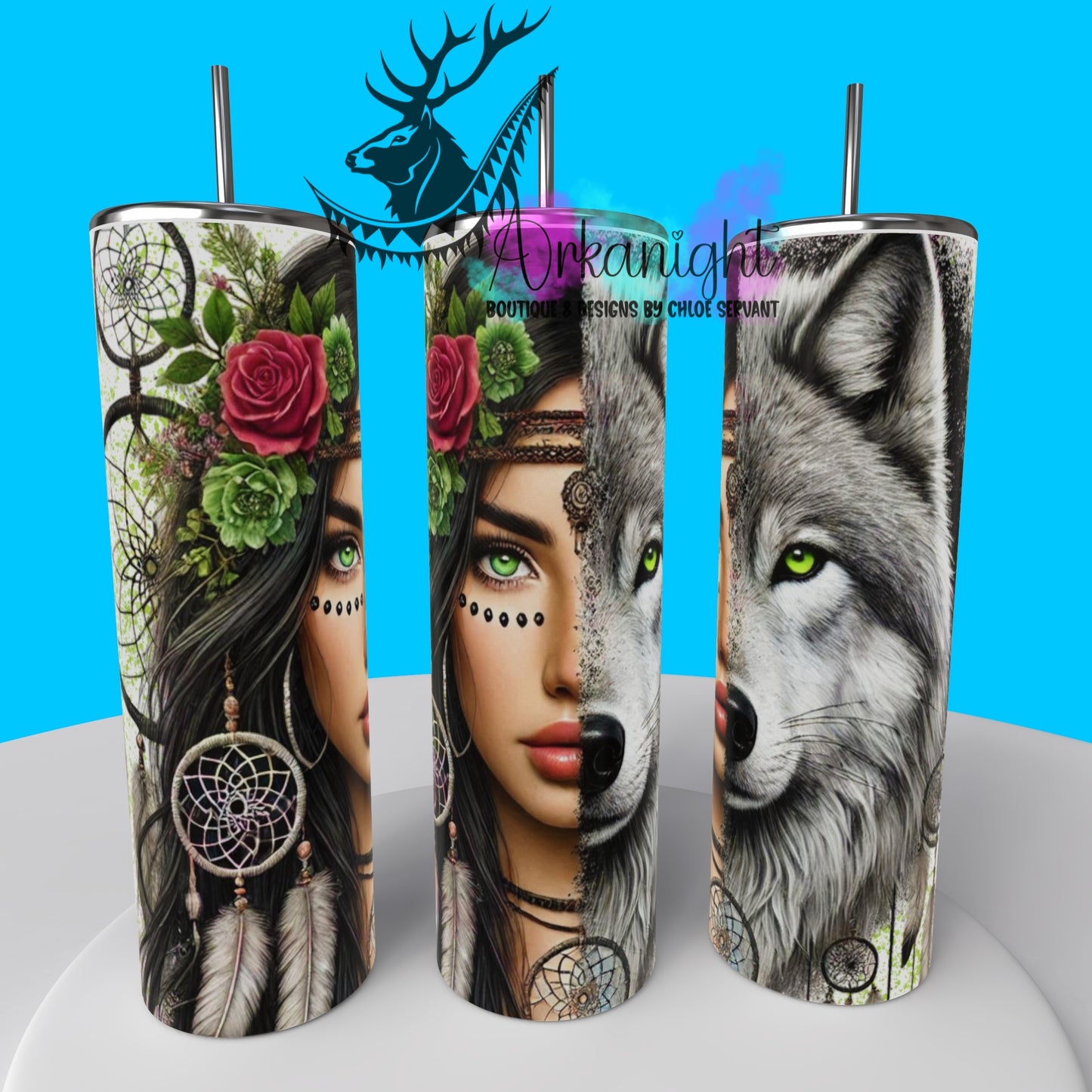 Gourde sur commande - Collection Animal Totem - Wolf & Black Hair