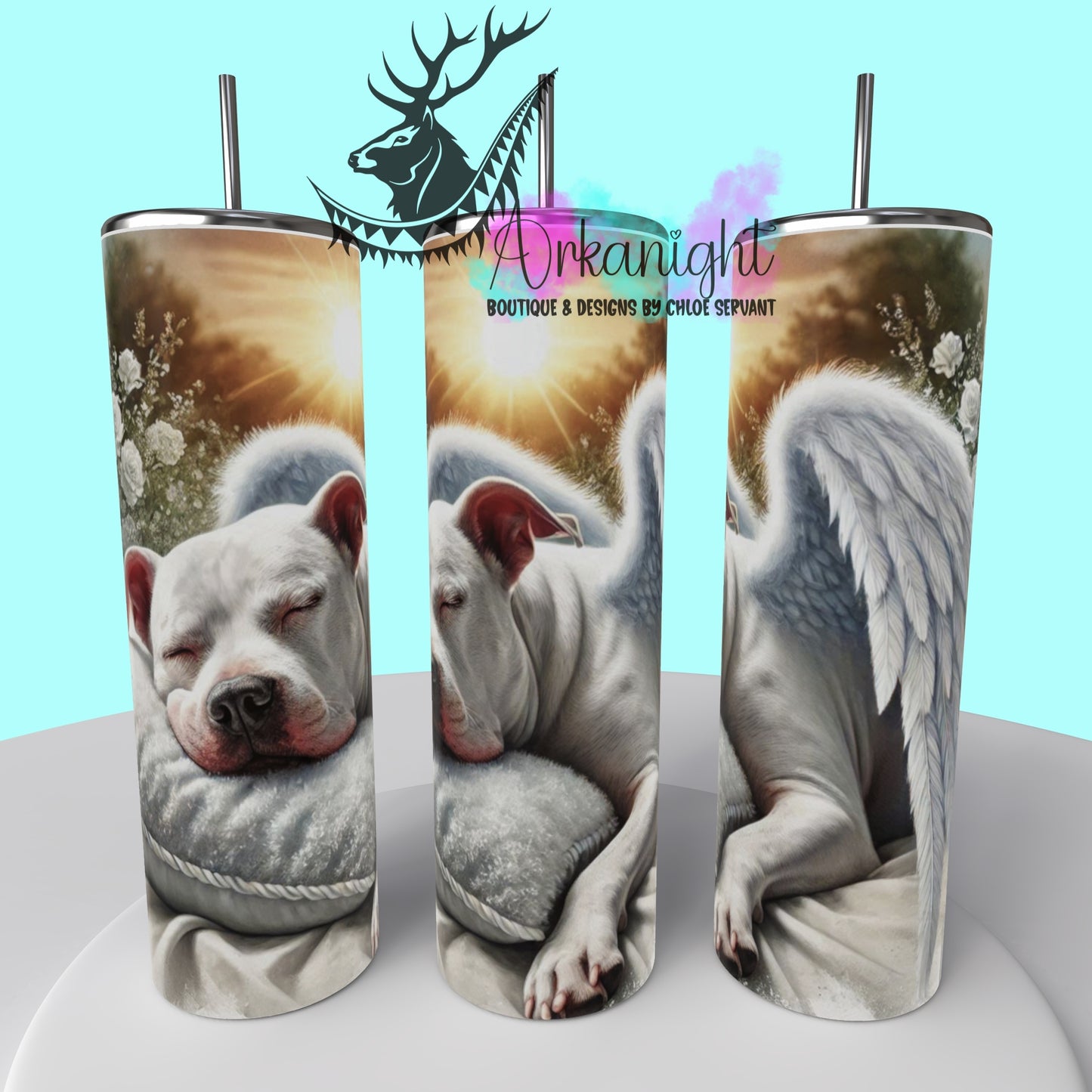 Gourde sur commande - Collection Mémoire Chien - Pittbull - Blanc