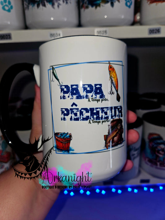Tasse en céramique sur commande - Papa à temps pleins , Pêcheur à temps partiel