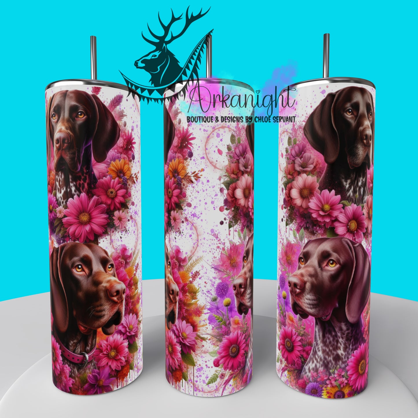 Gourde sur commande - Collection Chien 2025 - German Shorthaired Pointer Flowers