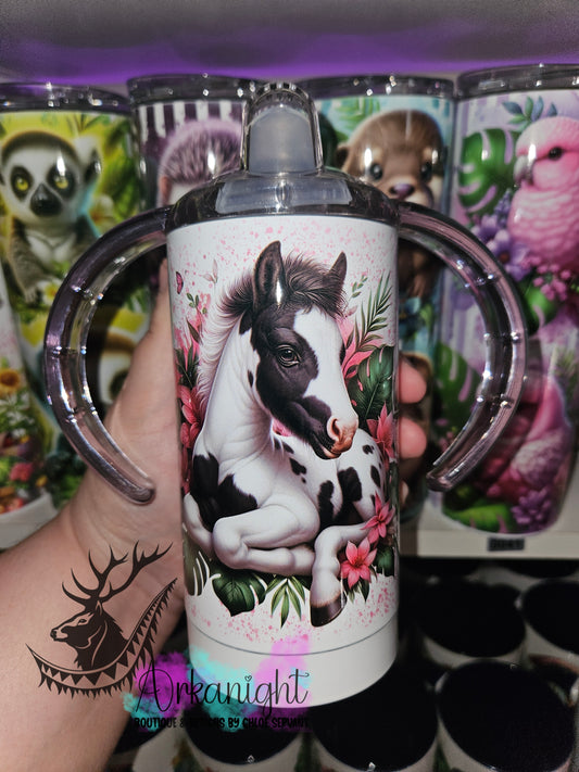 Gourde - Biberon Évolutif sur commande - Monstera & Animals - Poulain Paint Horse - Noir & Blanc