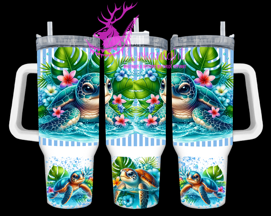Gourde 40 oz sur commande - Collection Monstera & Animals - Tortue de Mer