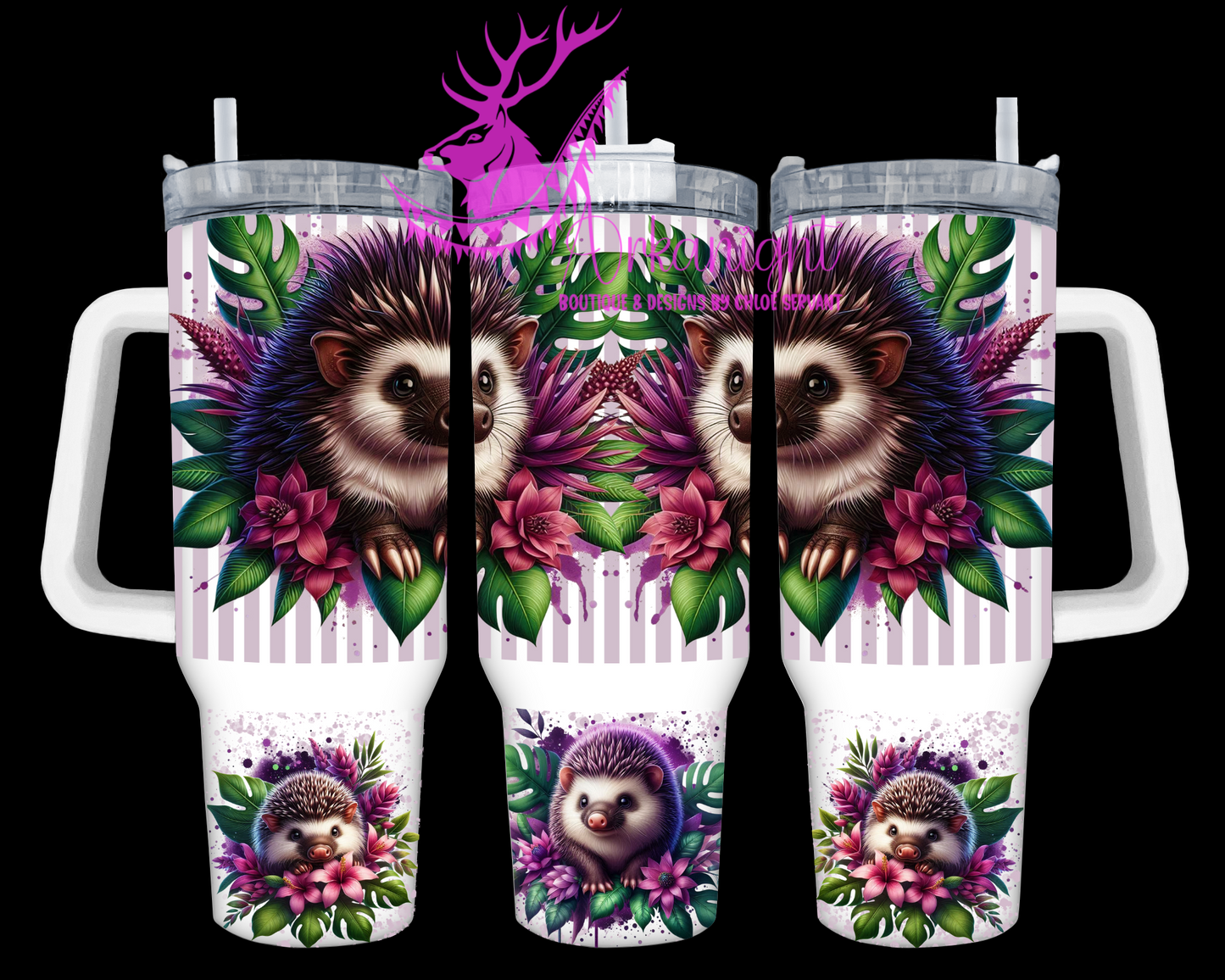 Gourde 40 oz sur commande - Collection Monstera & Animals - Porc et pic