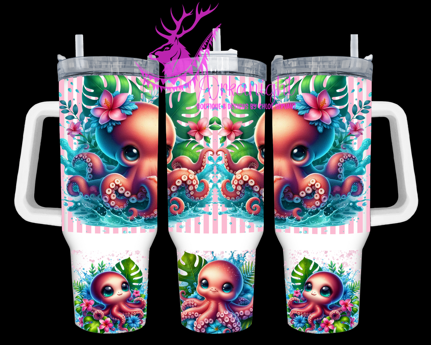 Gourde 40 oz sur commande - Collection Monstera & Animals - Pieuvre