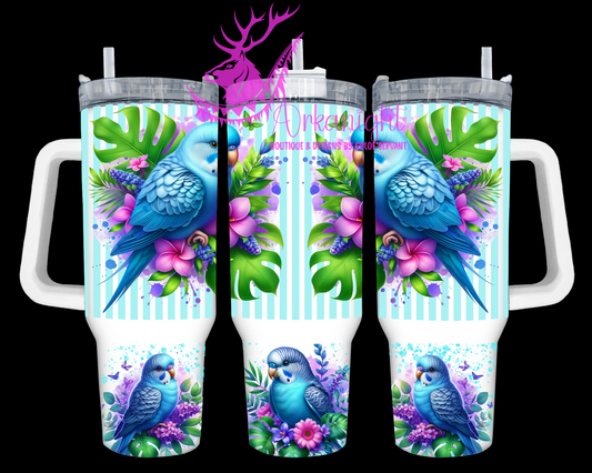 Gourde 40 oz sur commande - Collection Monstera & Animals - Peruche Bleu