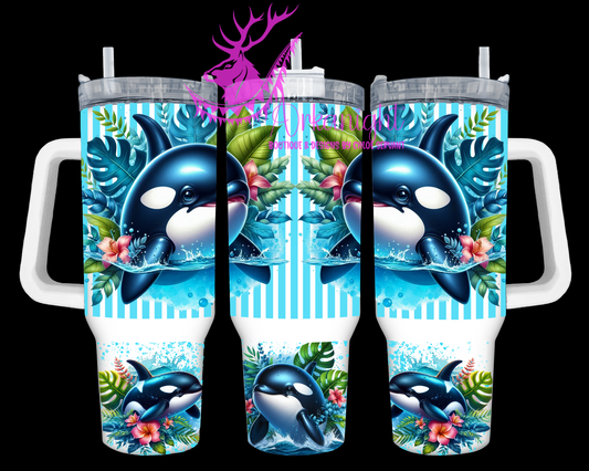 Gourde 40 oz sur commande - Collection Monstera & Animals - Baleine
