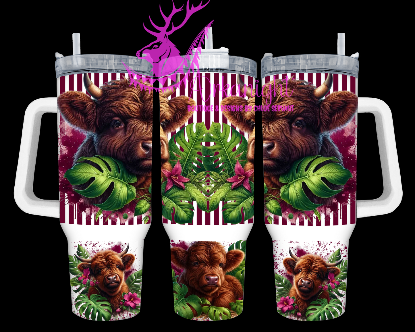 Numérique 40 oz - Collection Monstera & Animals- Dark Brown Highland Cow