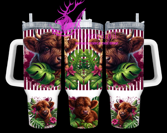 Numérique 40 oz - Collection Monstera & Animals- Dark Brown Highland Cow