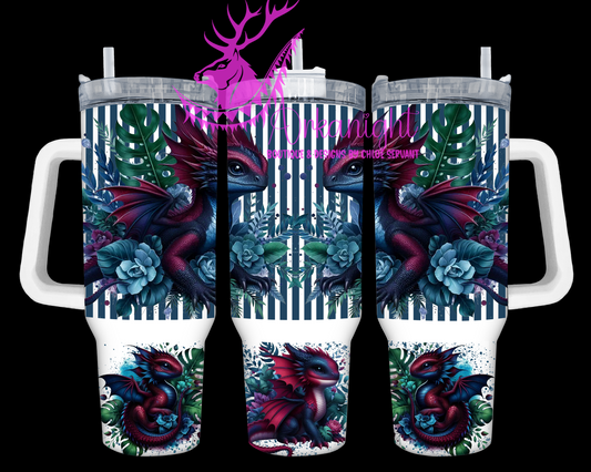 Numérique 40 oz - Collection Monstera & Bébé Dragon - Bourgogne & Bleu Marin