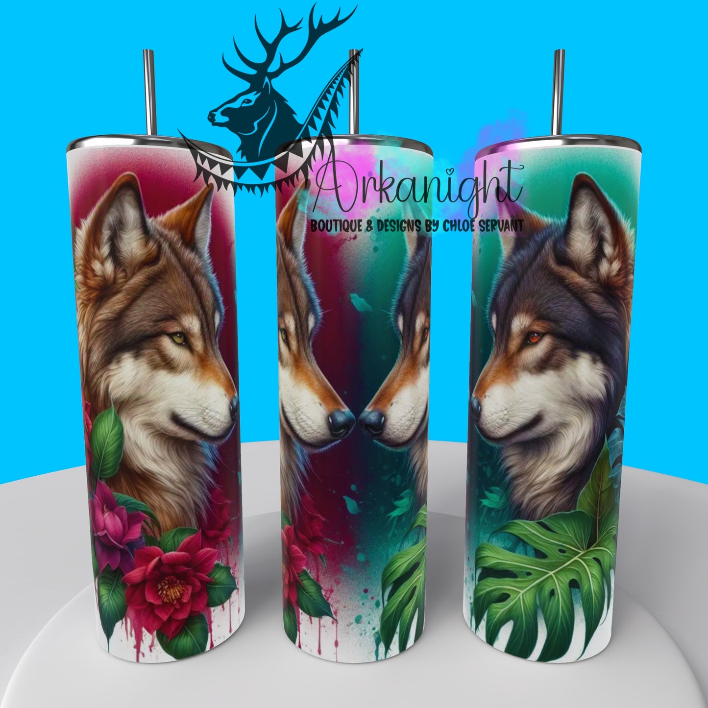 Gourde sur commande - Collection Monstera & Animals- Wolves in love - 02