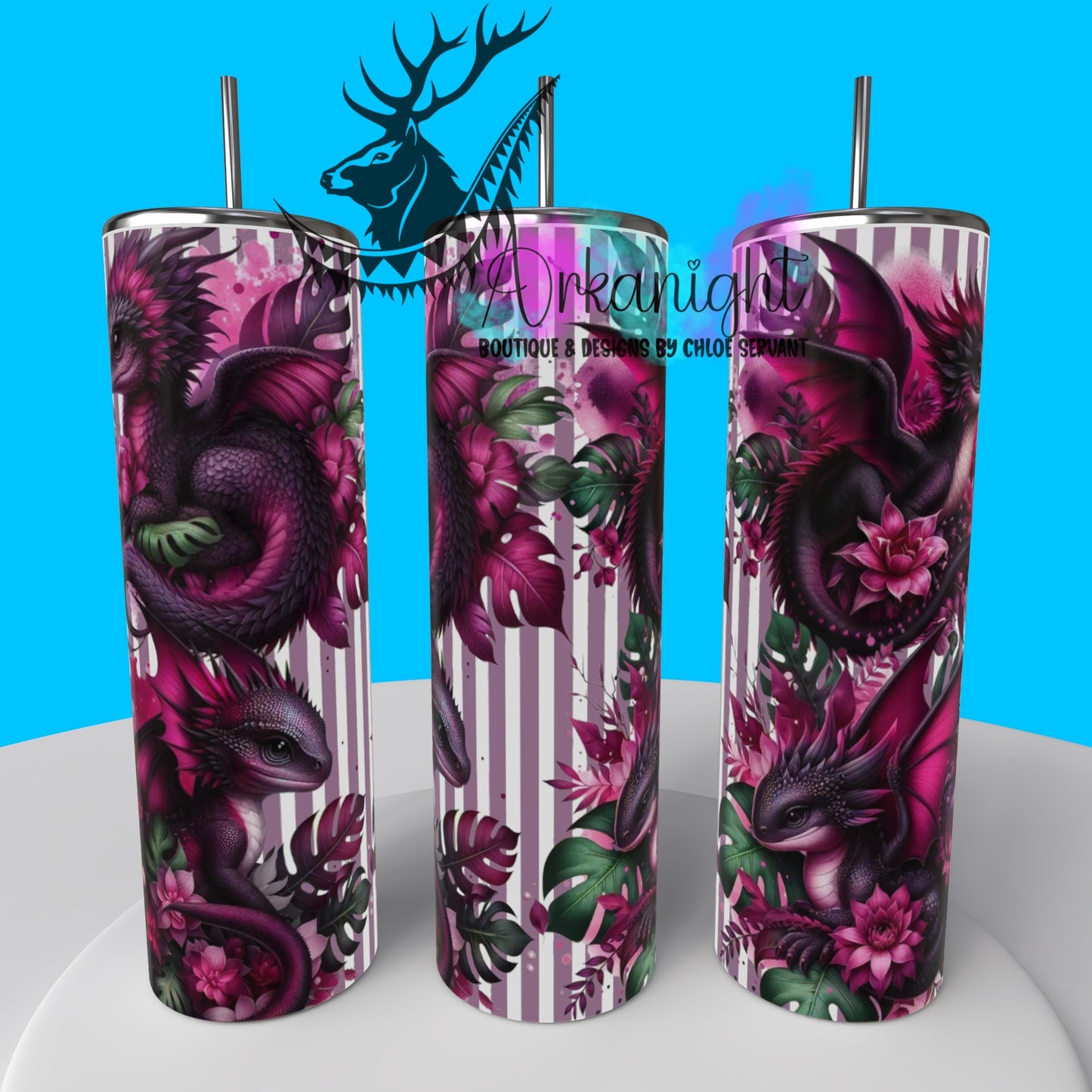 Gourde sur commande - Collection Monstera & Bébé Dragon  - Mauve Foncé & Fushia