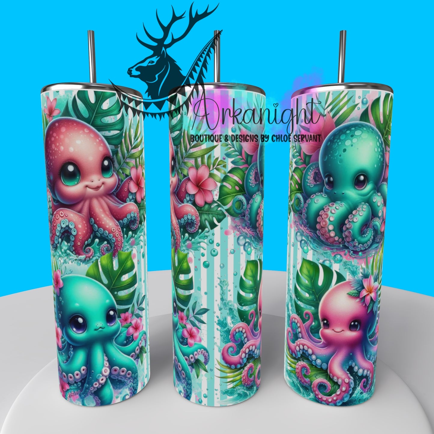 Numérique - Collection Monstera & Animals - Pieuvre Turquoise & Rose