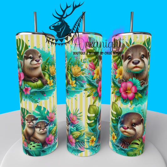 Gourde sur commande - Collection Monstera & Animals - Couple de loutres- 02