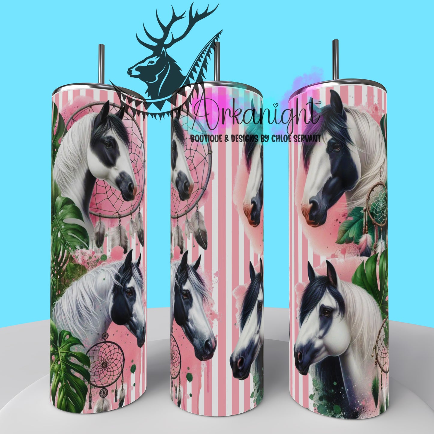 Gourde sur commande - Collection Monstera & Animals - Paint Horse Rose