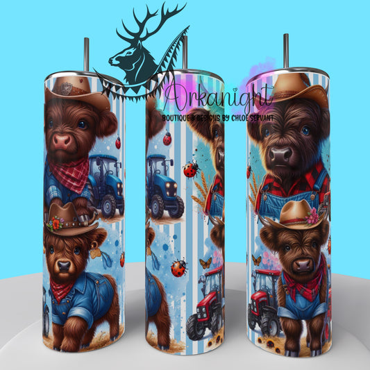 Gourde sur commande - Collection Monstera & Animals - Vache Highland Brune & Bleu