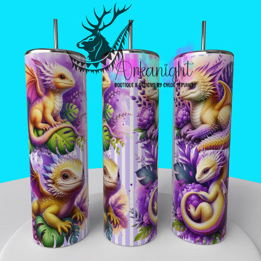 Gourde sur commande - Collection Monstera & Bébé Dragon - Jaune & Mauve
