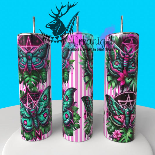 Gourde sur commande - Collection Monstera & Halloween 2025 - Pentagram Butterflies Pink