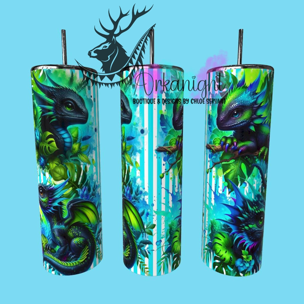 Numérique - Collection Monstera & Bébé Dragon- Noir, Bleu & Vert Neon