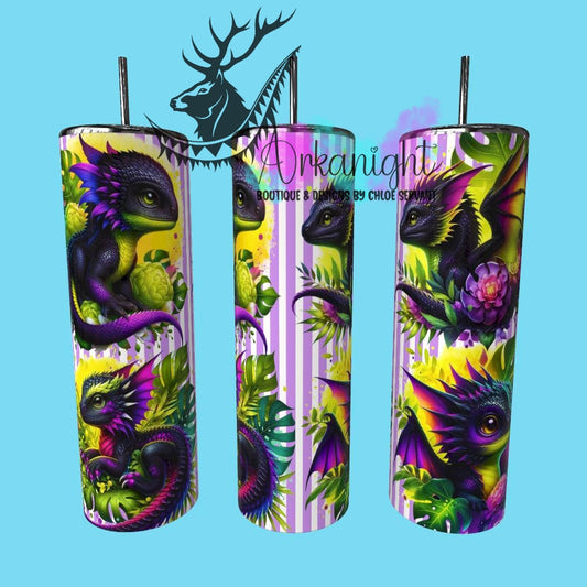 Gourde sur commande - Collection Monstera & Bébé Dragon - Noir, Mauve, Fushia & Jaune