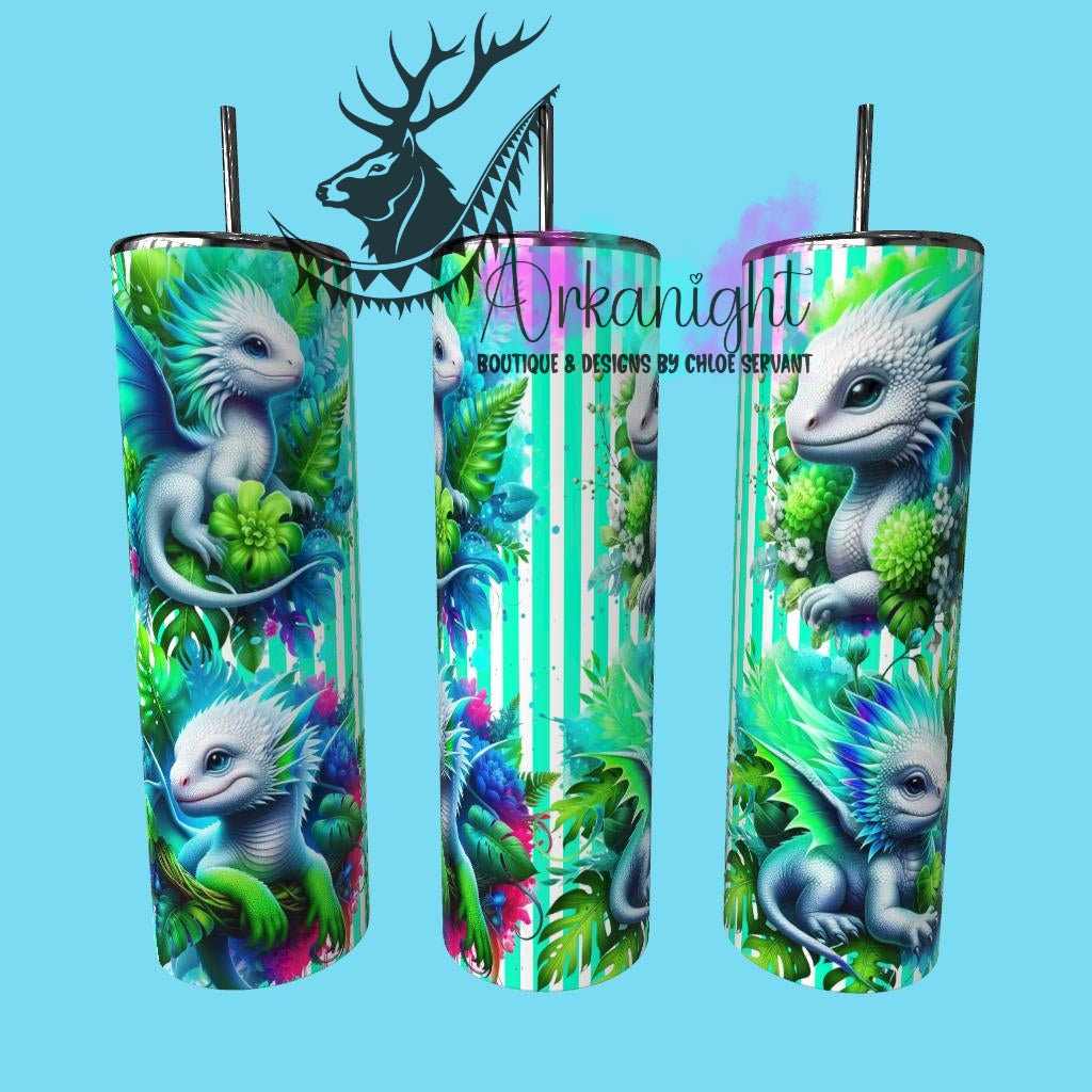 Numérique - Collection Monstera & Bébé Dragon- Blanc , Turquoise & Vert Néon