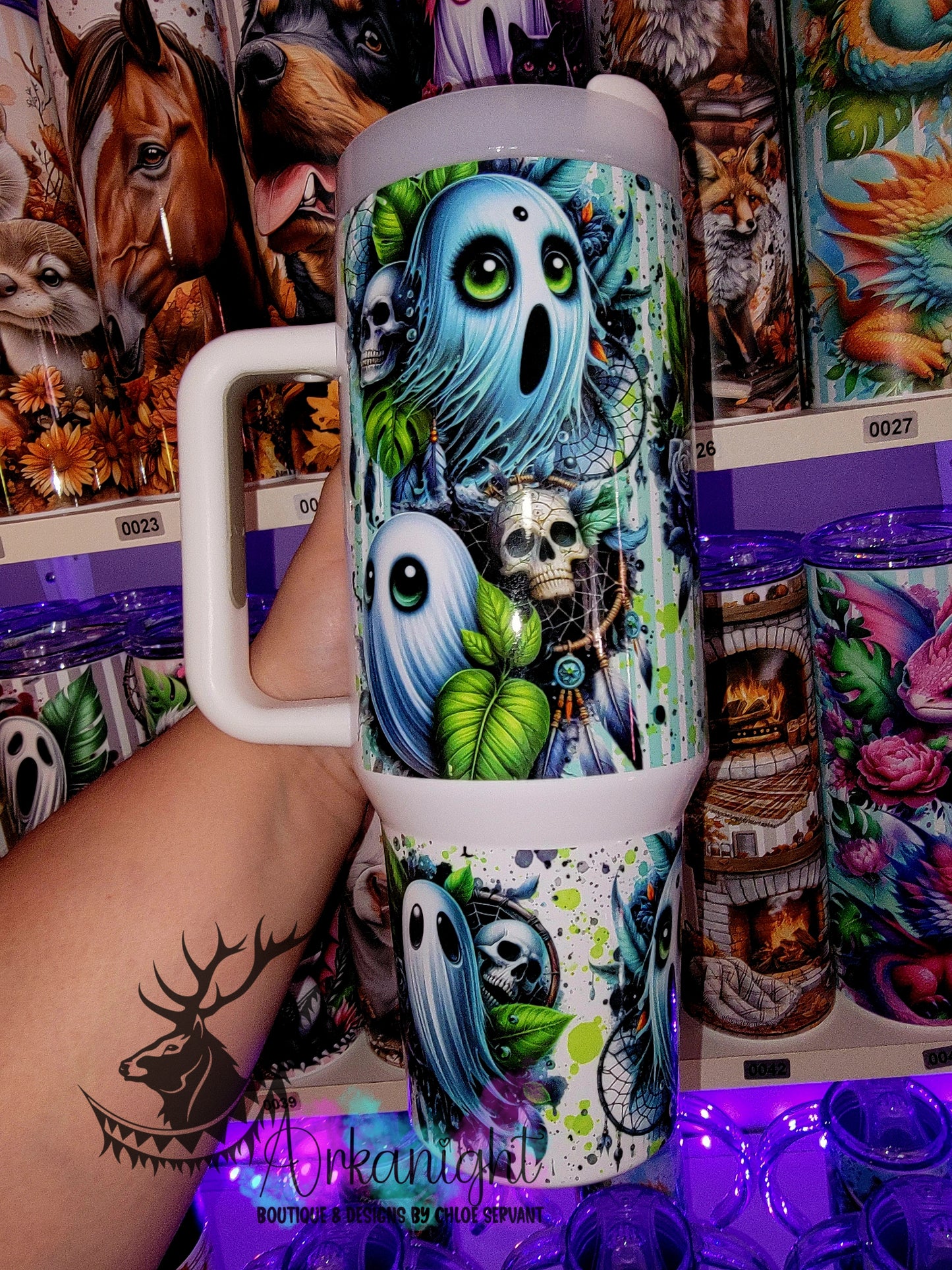 Gourde 40 oz sur commande - Collection Monstera & Halloween 2025 - Fantôme Bleu