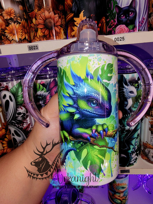 Gourde - Biberon Évolutif sur commande - Bébé Dragon Navy, Mauve & Vert Fluo