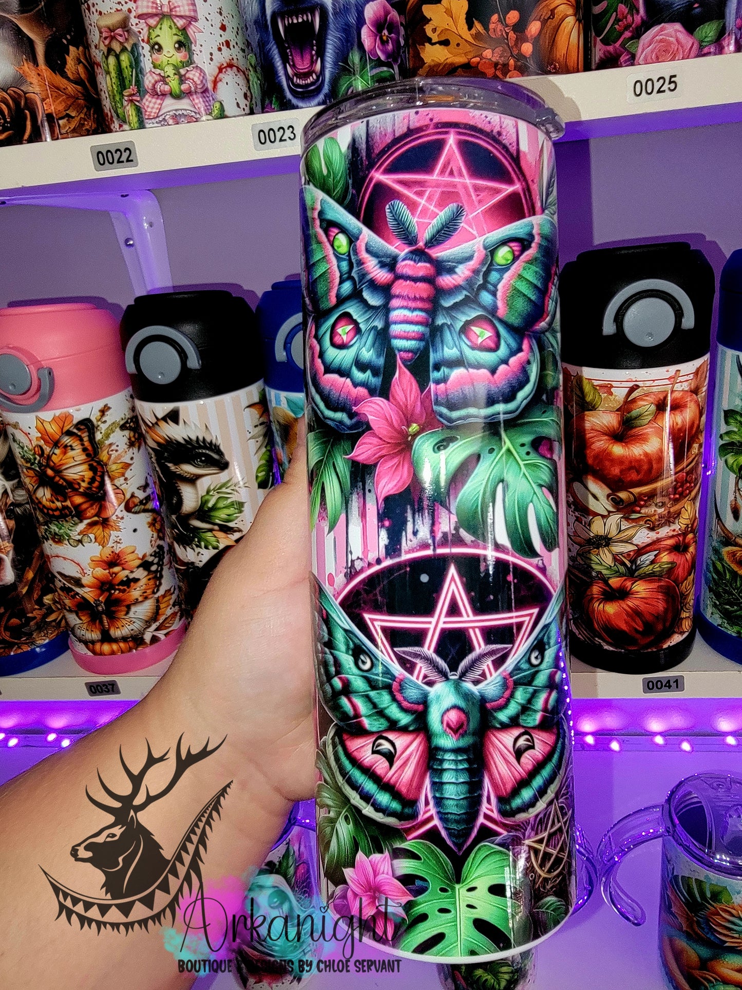 Gourde sur commande - Collection Monstera & Halloween 2025 - Pentagram Butterflies Pink
