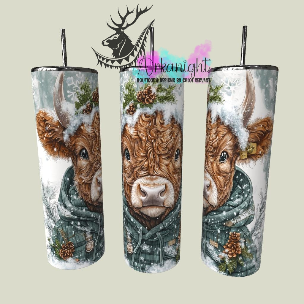 Numérique - Collection Hiver & Noël  2025 - Vache Highland Rousse - Verte