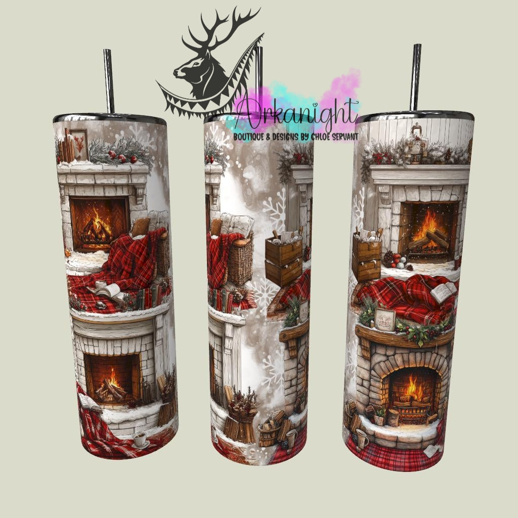 Gourde sur commande - Collection Hiver & Noël 2025  - Cheminée de Noël - Rouge