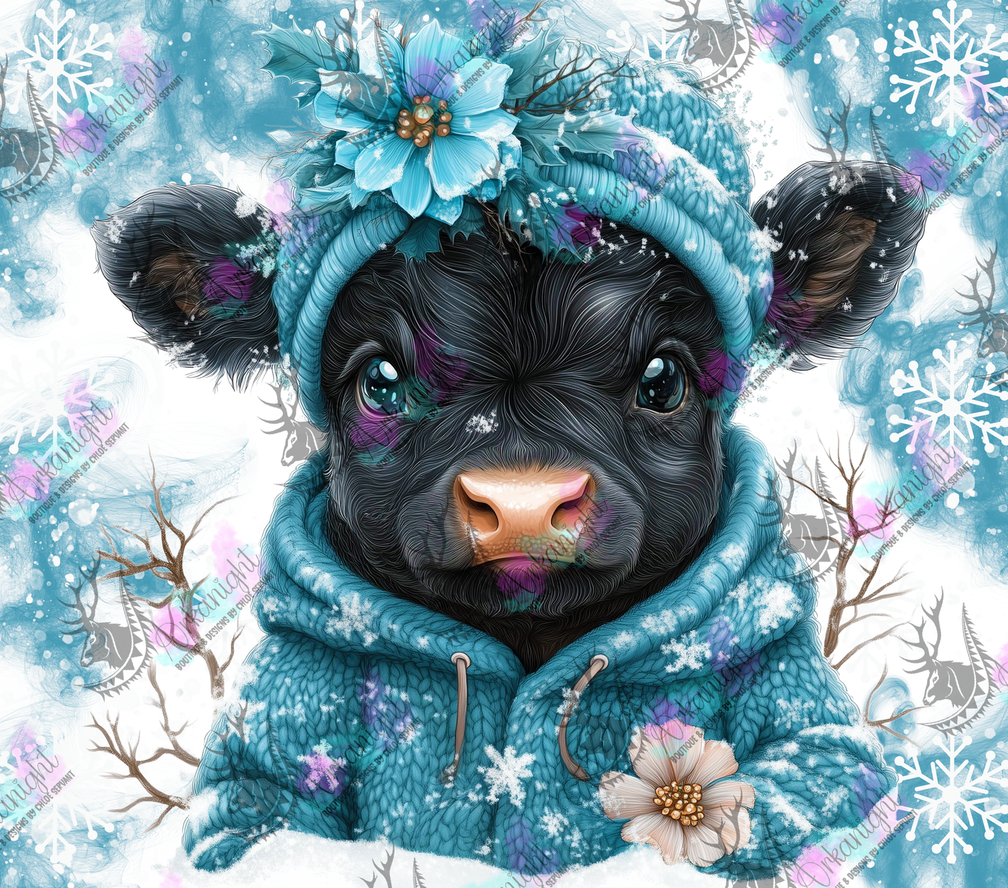 Numérique - Collection Hiver & Noël  2025 - Vache Highland Noire - Bleu