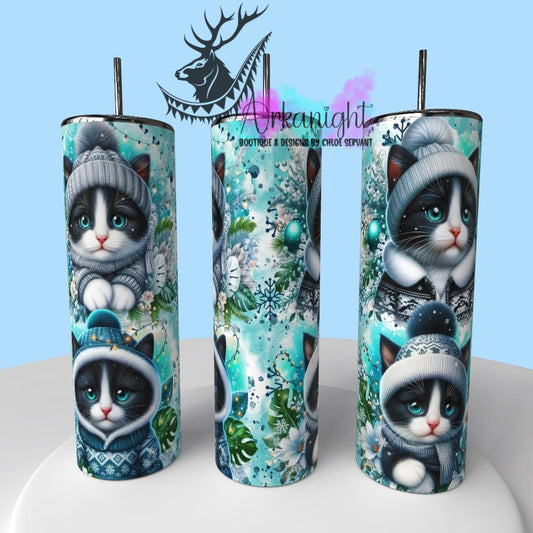 Gourde sur commande - Collection Hiver , Monstera & Chats  - Chaton Blanc & Noir