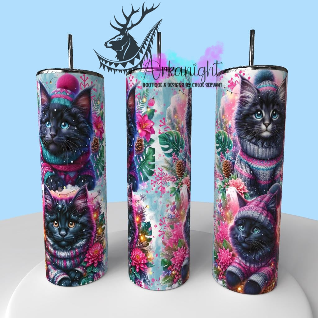 Gourde sur commande - Collection Hiver , Monstera & Chats  - Chaton MaineCoon Noir