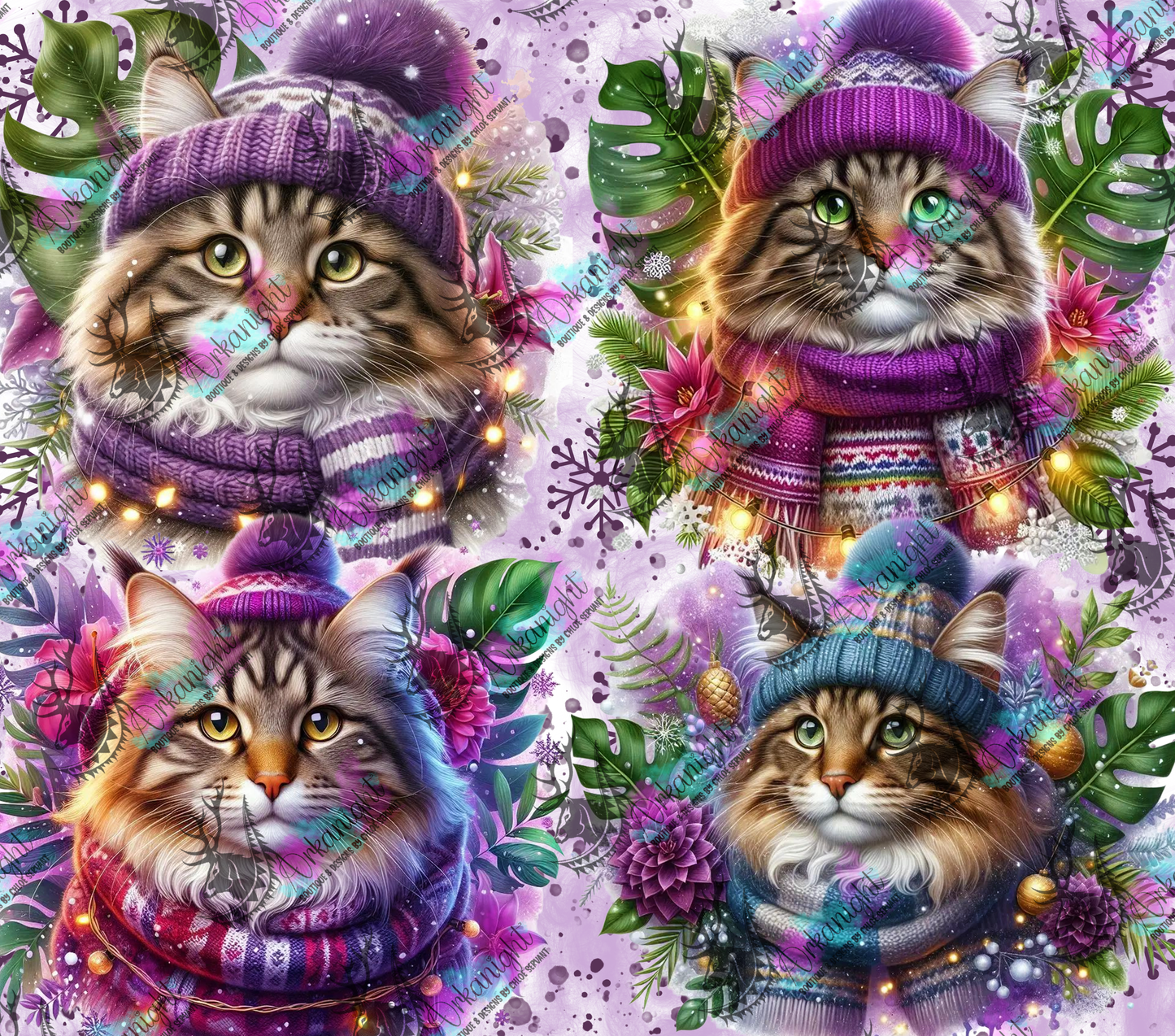 Numérique - Collection Hiver, Monstera & Chats - MaineCoon Tabby