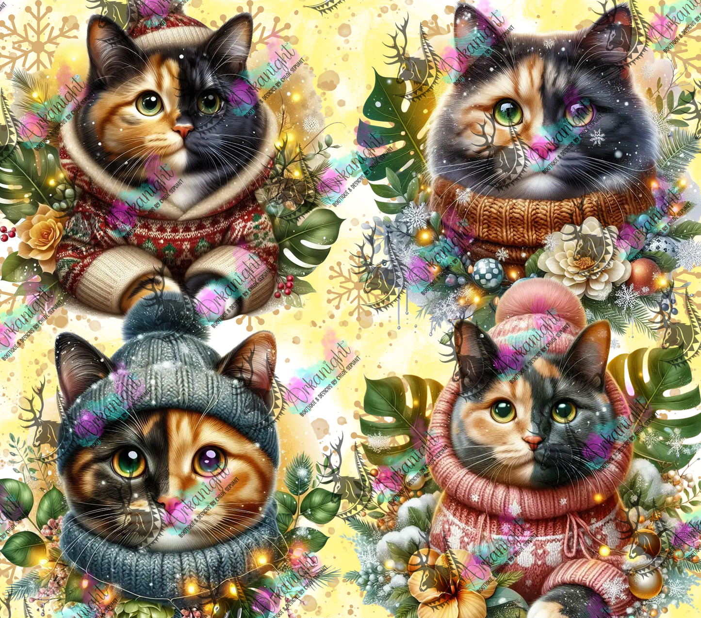 Numérique - Collection Hiver, Monstera & Chats - Chat Écaille de tortue