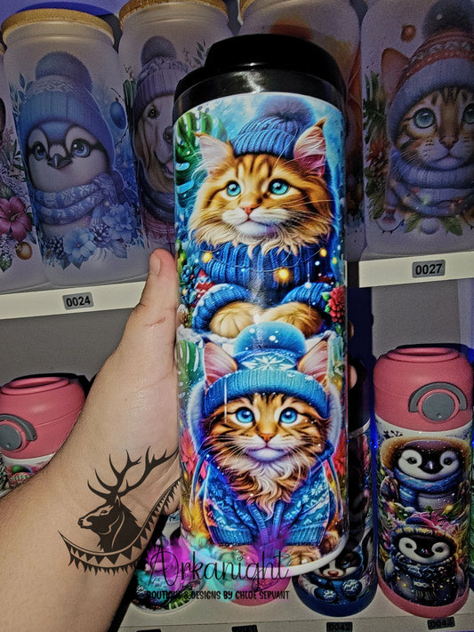 Gourde sur commande - Couvercle à café - 14 oz - Collection Hiver & Noël 2025 - Chat Mainecoon brun Tigré