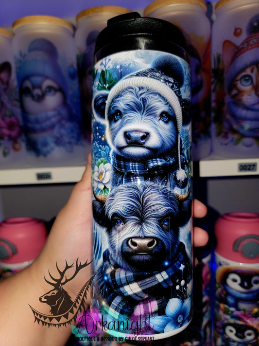 Gourde sur commande - Couvercle à café - 14 oz - Collection Hiver & Noël 2025 - Vache Grise & Noir