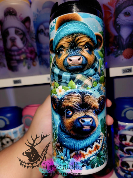 Gourde sur commande - Couvercle à café - 14 oz - Collection Hiver & Noël 2025 - Vache Brune & Noir